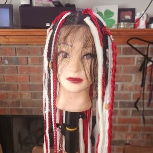 Full Lace Red and Braided Wig With Dreads ❤️🩷